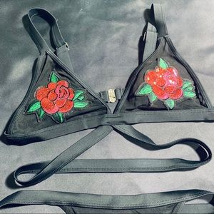 Red and Black Sequin Rose Bikini set